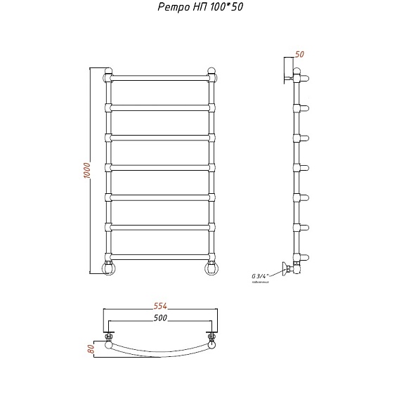 Полотенцесушитель Ретро НП 100х50